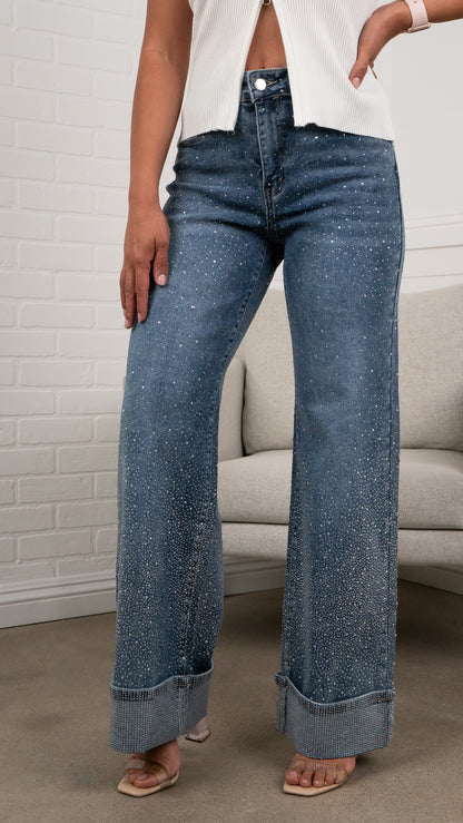 Lumi cuffs detail High-Waisted Sparkle Jeans Must Have 31" Inseam