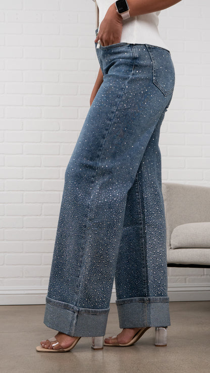 Lumi cuffs detail High-Waisted Sparkle Jeans Must Have 31" Inseam