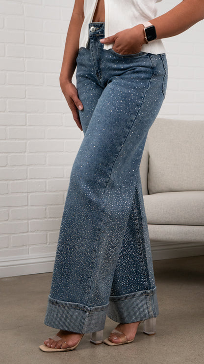 Lumi cuffs detail High-Waisted Sparkle Jeans Must Have 31" Inseam