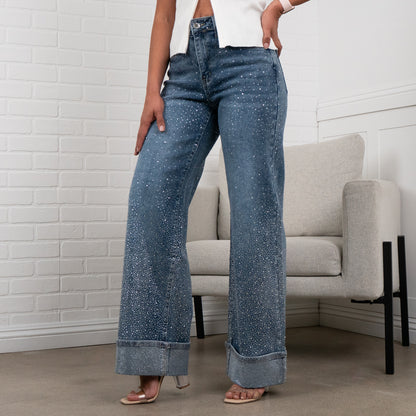 Lumi cuffs detail High-Waisted Sparkle Jeans Must Have 31" Inseam