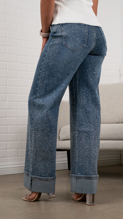 Lumi cuffs detail High-Waisted Sparkle Jeans Must Have 31" Inseam