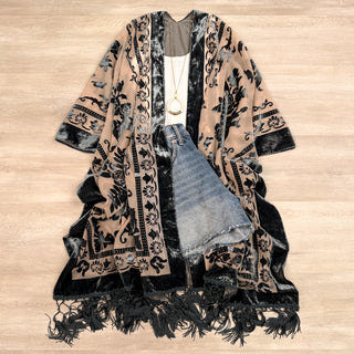 Regina Velvet Mesh Boho Kimono Beach Cover Up – Mid weight Duster Cardigan for Women