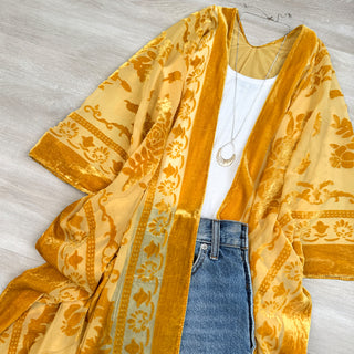 Regina Velvet Mesh Boho Kimono Beach Cover Up – Mid weight Duster Cardigan for Women