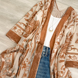 Regina Velvet Mesh Boho Kimono Beach Cover Up – Mid weight Duster Cardigan for Women