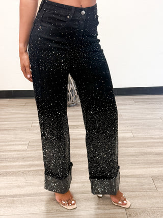 Lumi cuffs detail High-Waisted Sparkle Jeans Must Have 31" Inseam