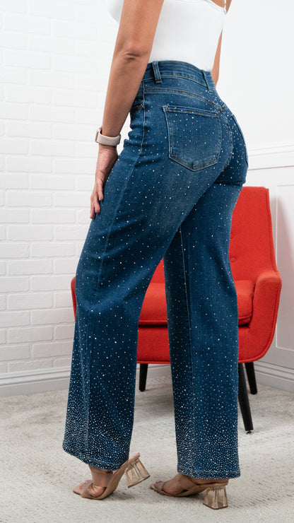 Luz Sparkle High waisted rhinestone jeans 30" INSEAM