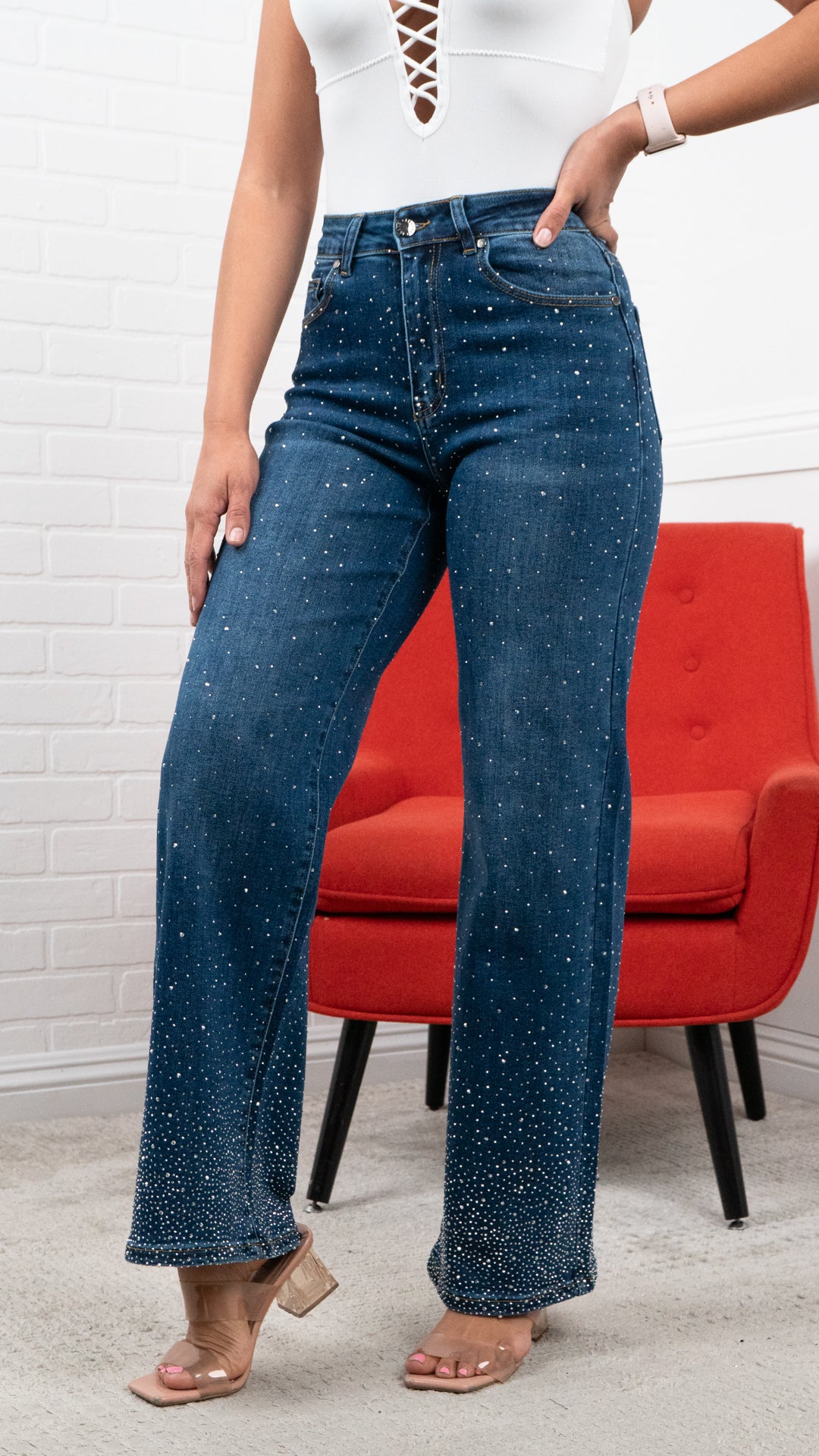Luz Sparkle High waisted rhinestone jeans 30" INSEAM