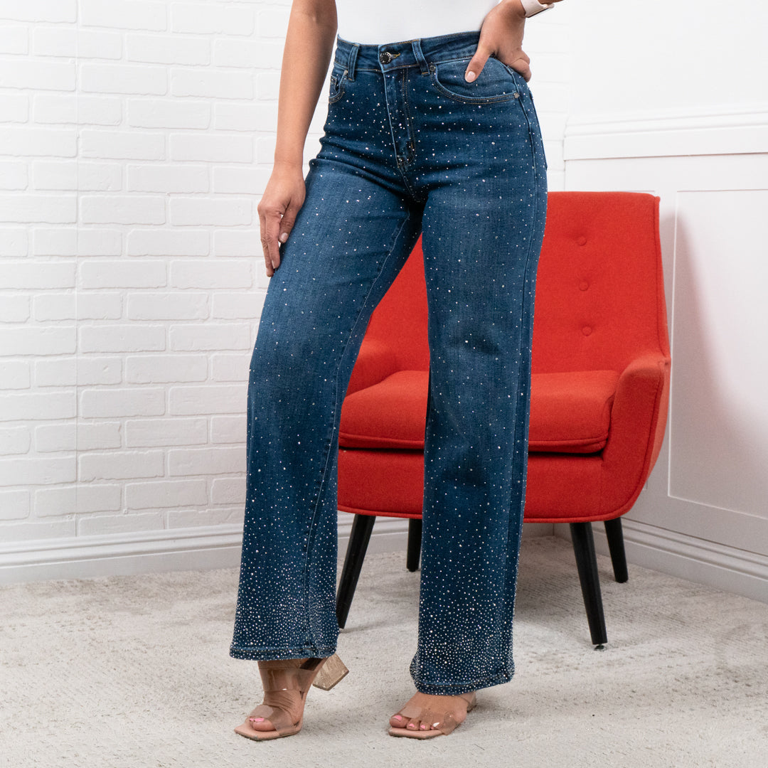 Luz Sparkle High waisted rhinestone jeans 30" INSEAM