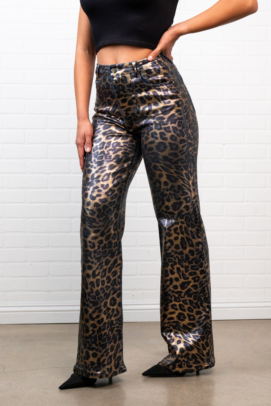 Kristina Leopard Print Jeans – High Waisted 70s Retro Straight Leg Denim