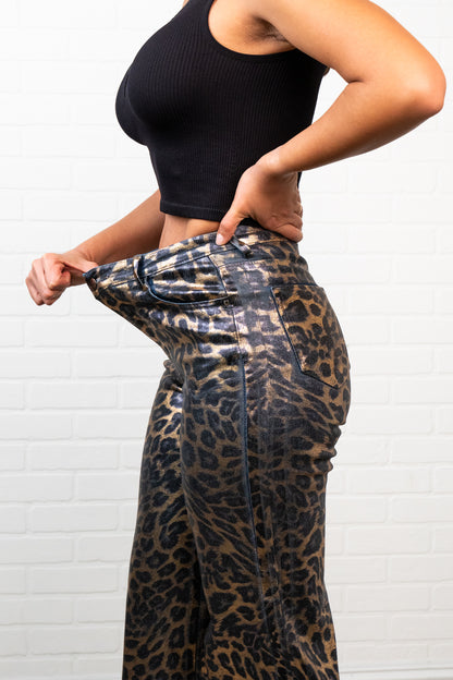 Kristina Leopard Print Jeans – High Waisted 70s Retro Straight Leg Denim