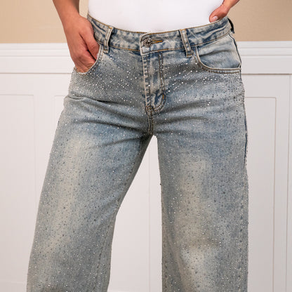 Angelique Mid rise rhinestone jeans
