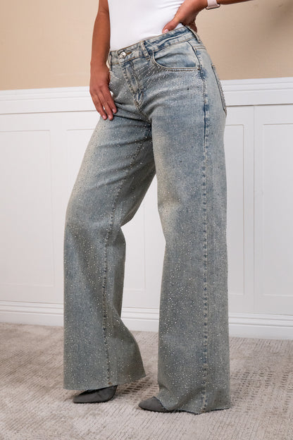 Angelique Mid rise rhinestone jeans