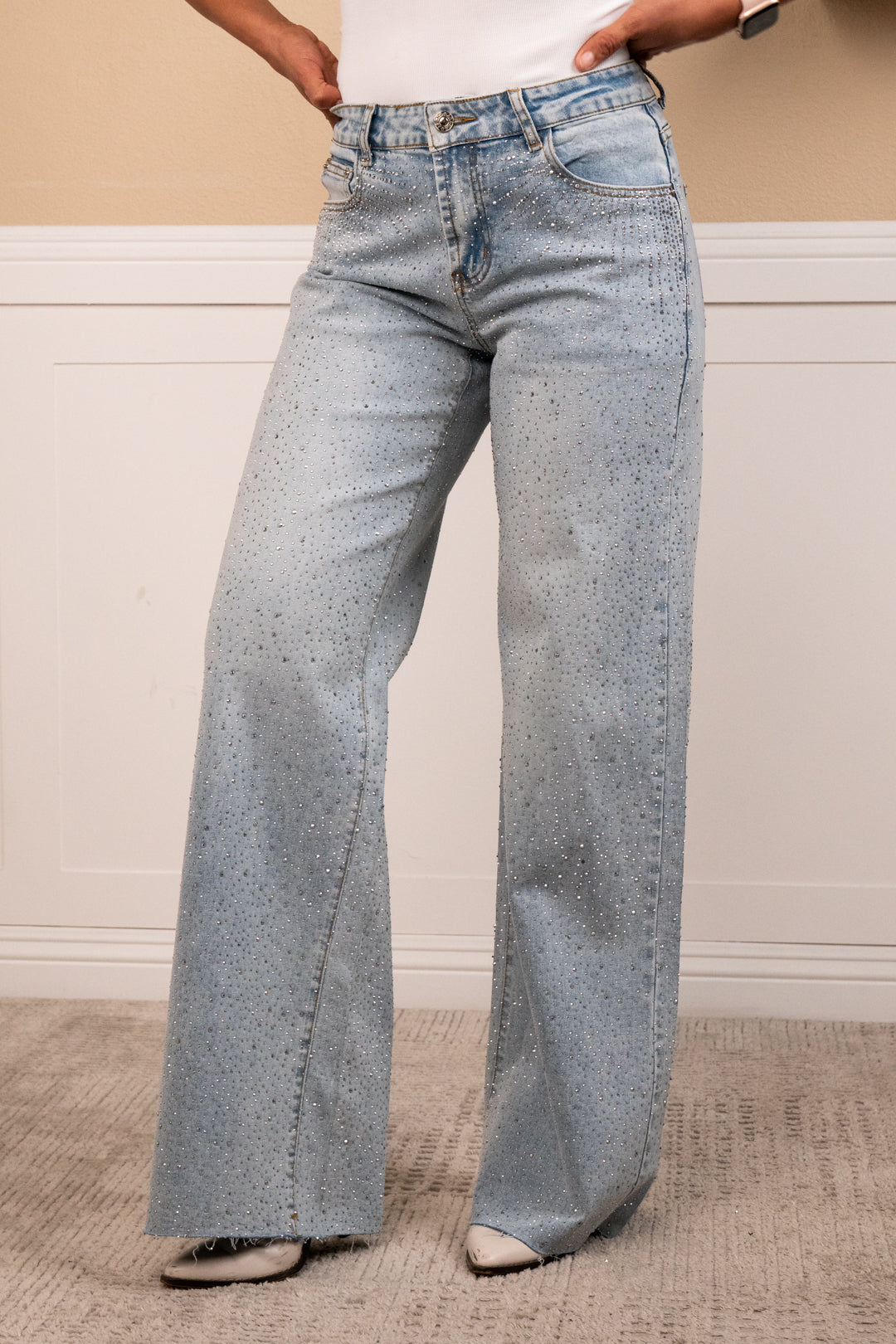 Angelique Mid rise rhinestone jeans