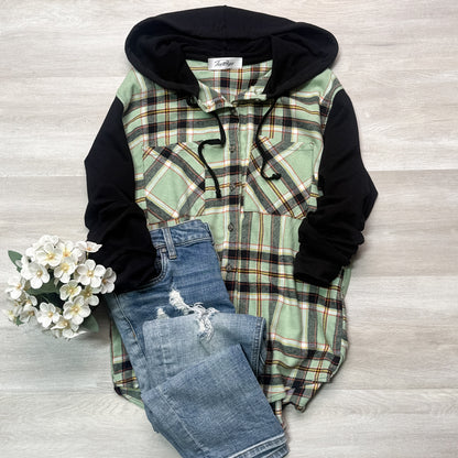 Comfy Brooke Oversized Hooded Flannel Two-Tone Sleeves comfy flannel Plaid