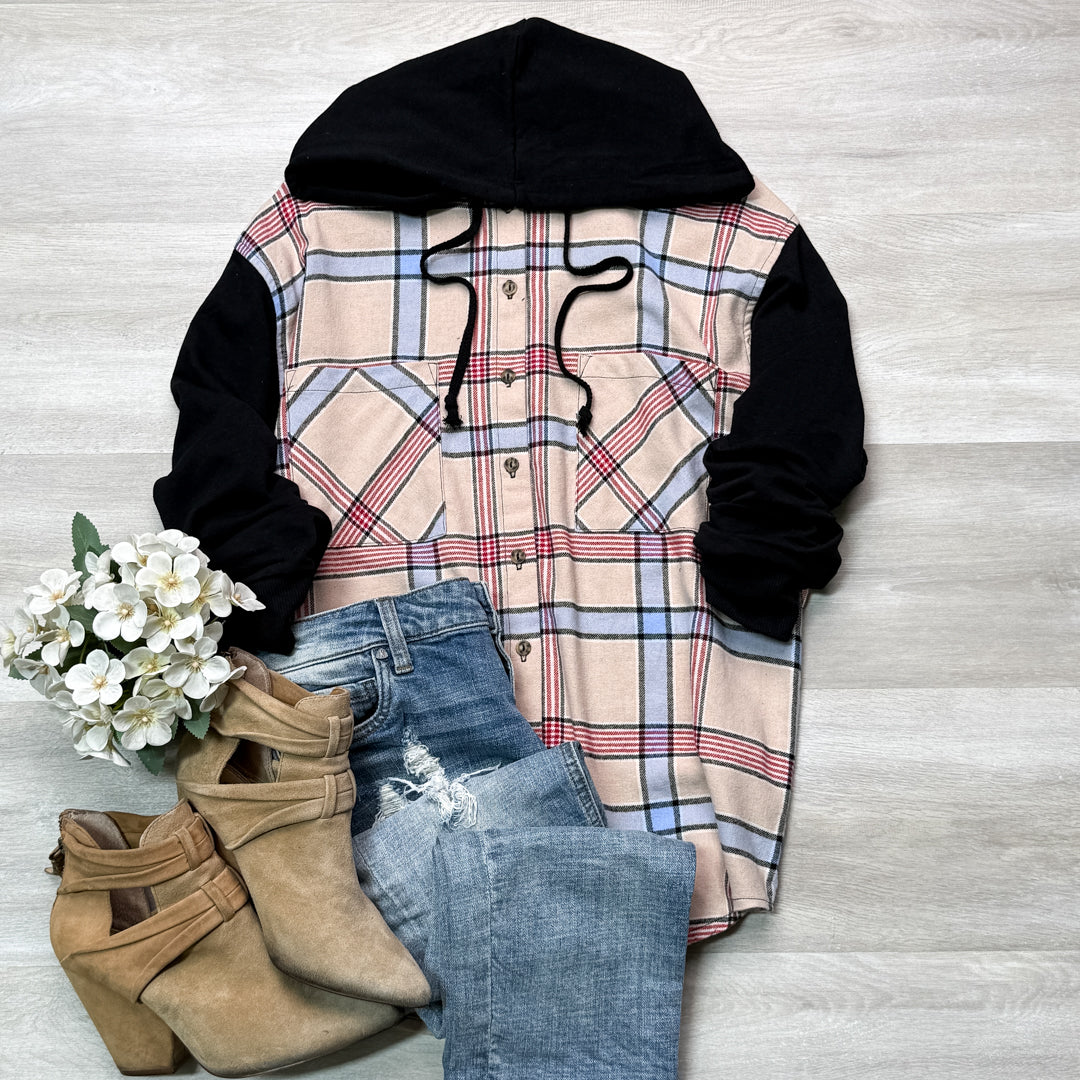 Comfy Brooke Oversized Hooded Flannel Two-Tone Sleeves comfy flannel Plaid