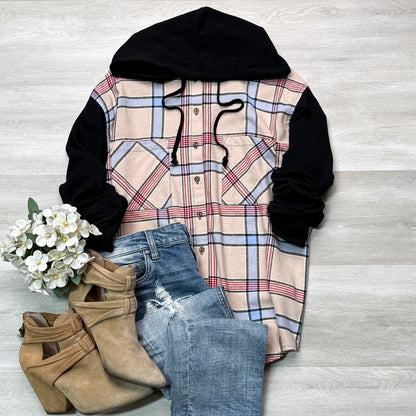 Comfy Brooke Oversized Hooded Flannel Two-Tone Sleeves comfy flannel Plaid