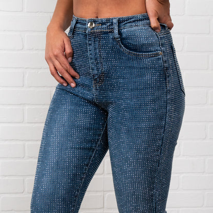 Evelyn Rhinestone Flair bottom Jeans – Sparkly High Waisted Denim, Boho Western Style