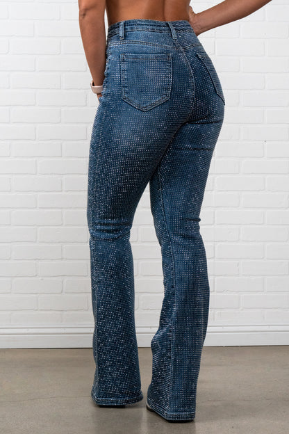 Evelyn Rhinestone Flair bottom Jeans – Sparkly High Waisted Denim, Boho Western Style