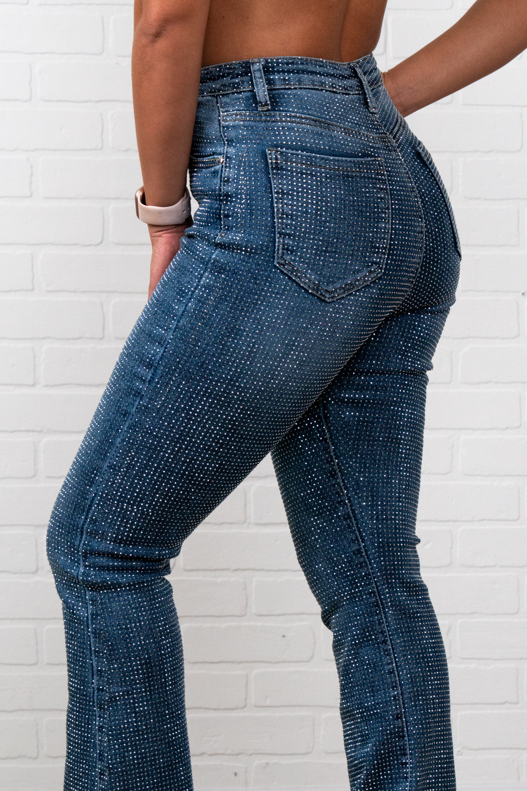 Evelyn Rhinestone Flair bottom Jeans – Sparkly High Waisted Denim, Boho Western Style