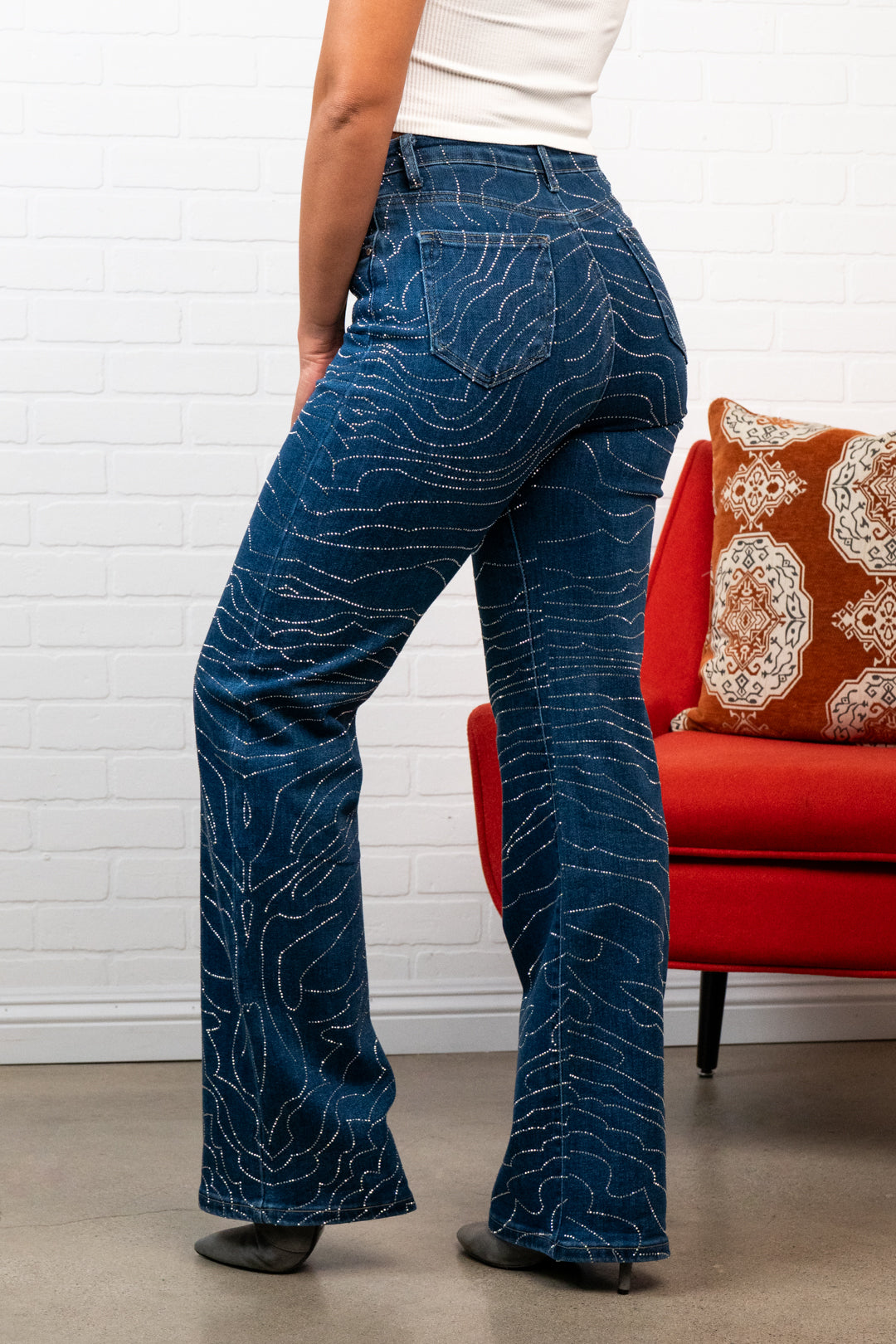 Natalia Straight-Leg Jeans – Sparkly High Waisted Denim, Boho Western Style