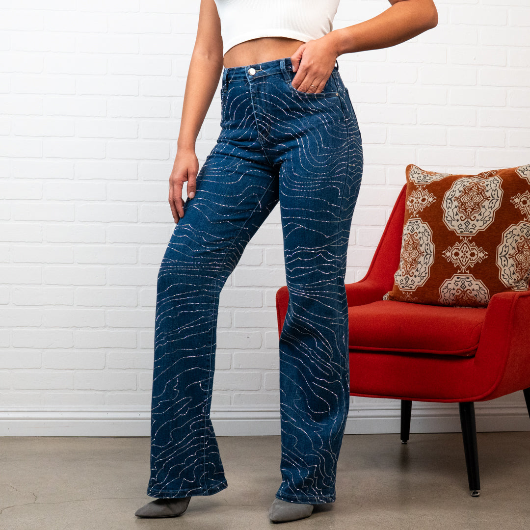 Natalia Straight-Leg Jeans – Sparkly High Waisted Denim, Boho Western Style