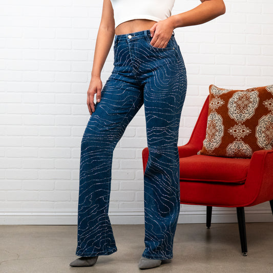 Natalia Straight-Leg Jeans – Sparkly High Waisted Denim, Boho Western Style