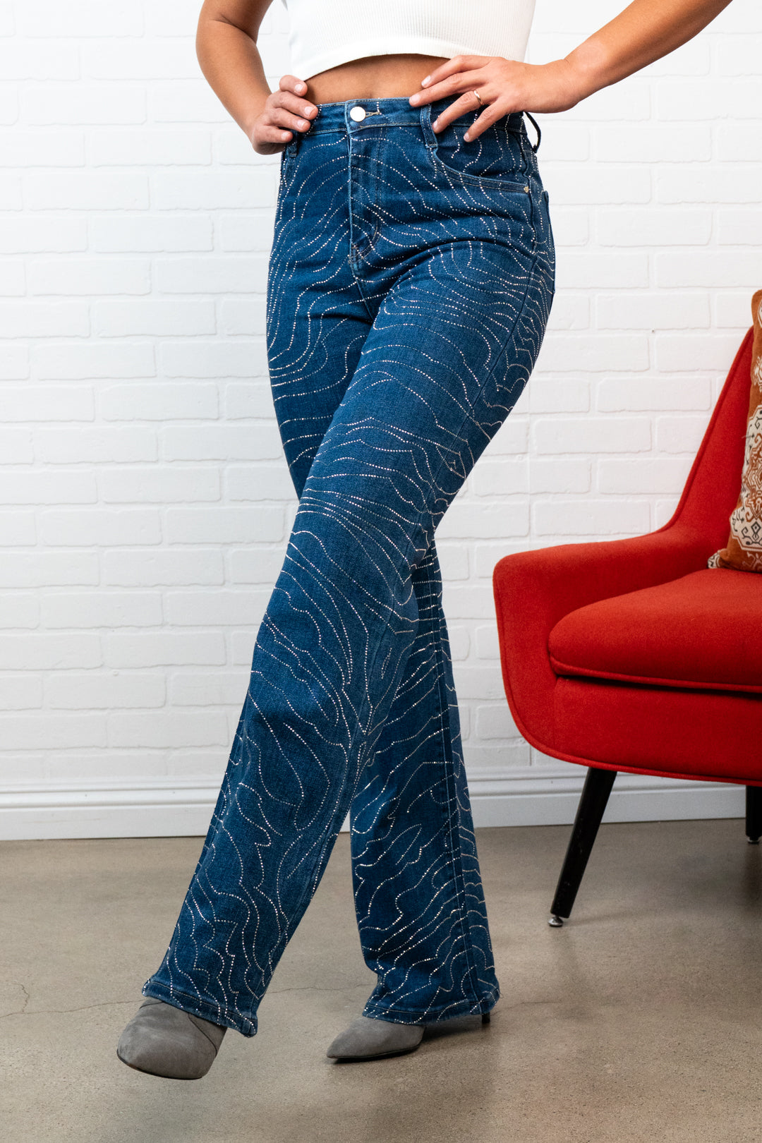 Natalia Straight-Leg Jeans – Sparkly High Waisted Denim, Boho Western Style