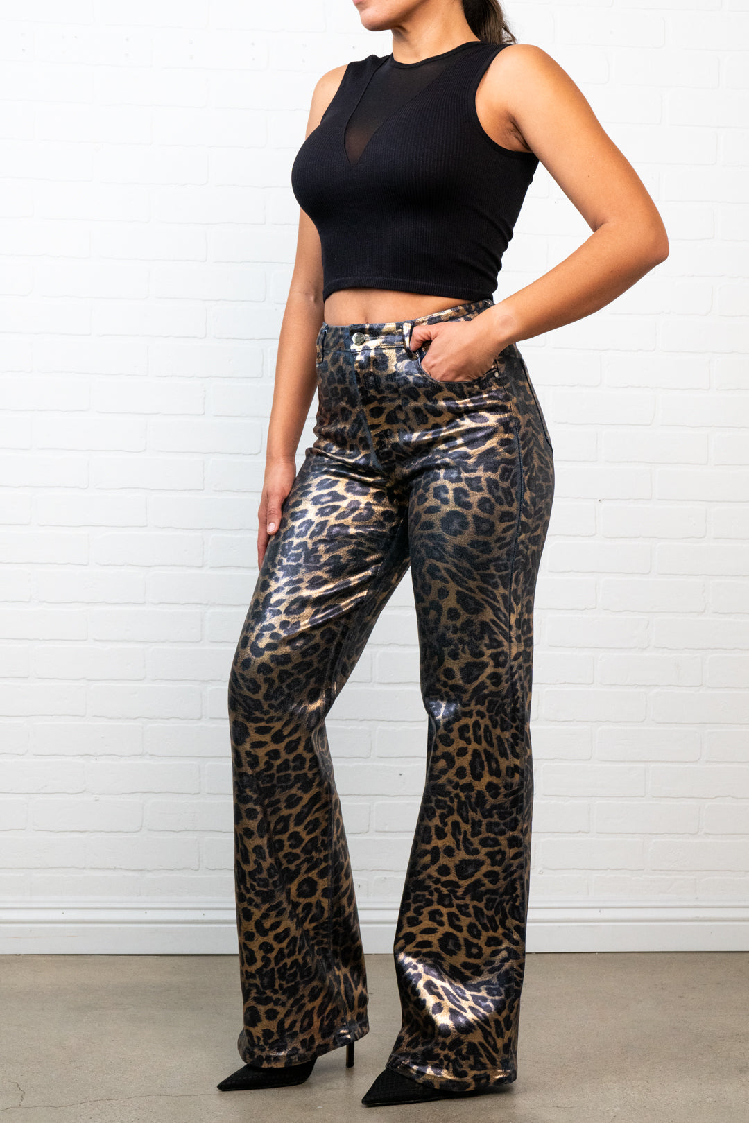 Kristina Leopard Print Jeans – High Waisted 70s Retro Straight Leg Denim