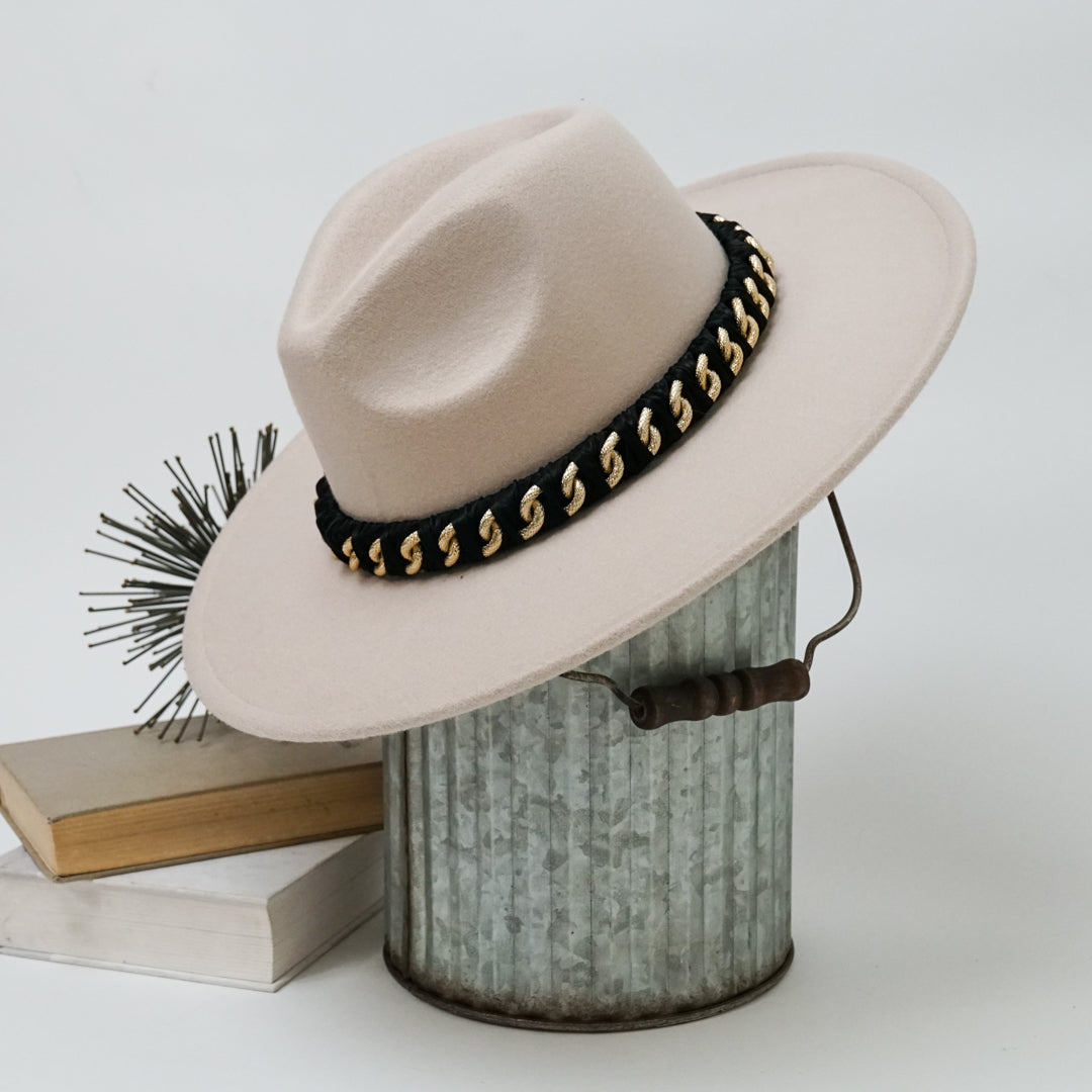Alicia Fedora Hat with Braided Chain Band Accent