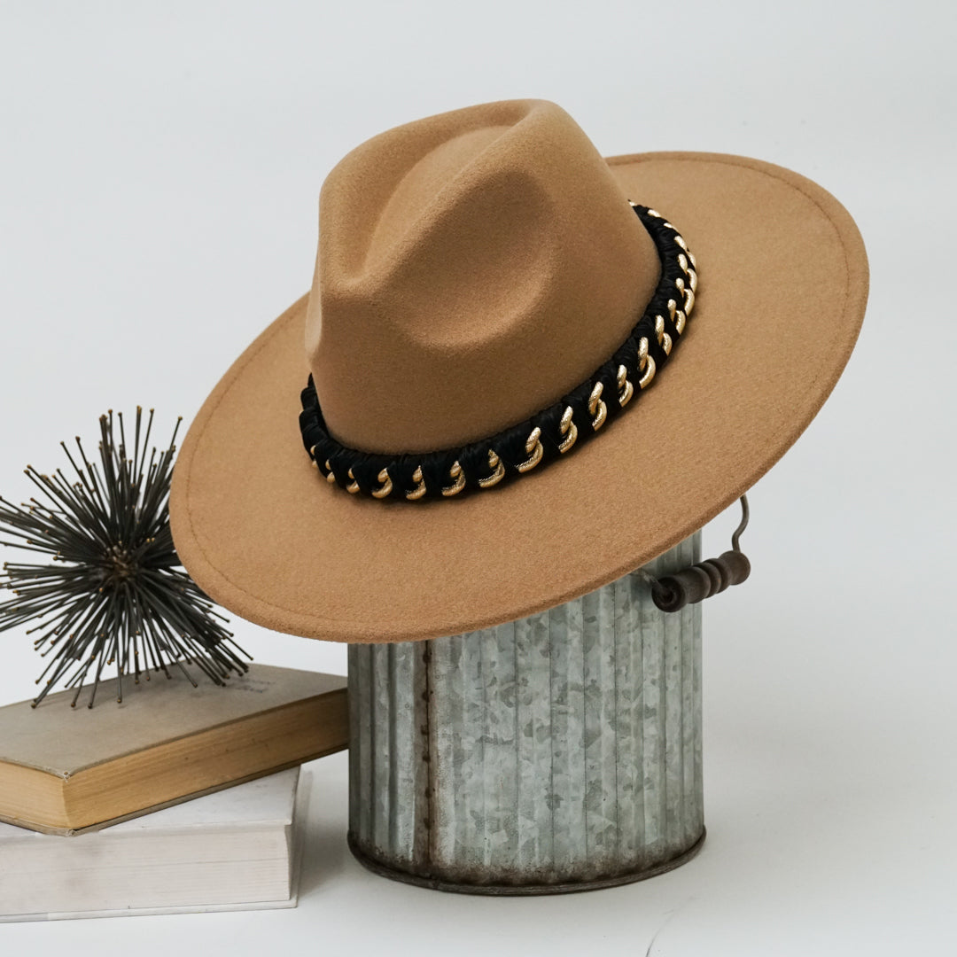 Alicia Fedora Hat with Braided Chain Band Accent