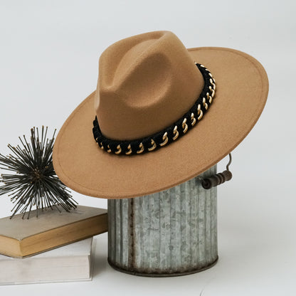 Alicia Fedora Hat with Braided Chain Band Accent