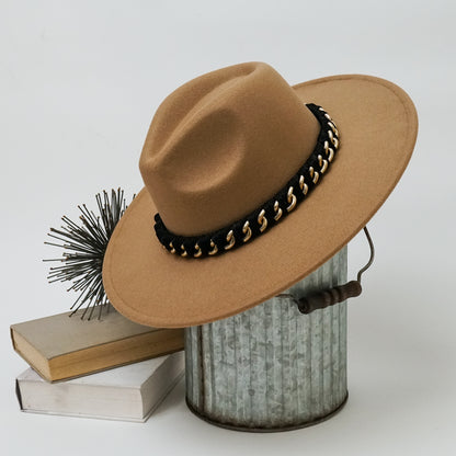 Alicia Fedora Hat with Braided Chain Band Accent