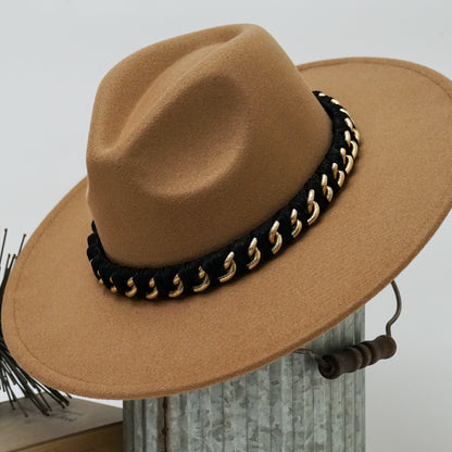 Alicia Fedora Hat with Braided Chain Band Accent