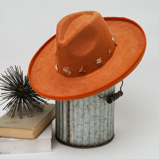 Alondra Wide Brim Fedora Hat with Pendant Charm