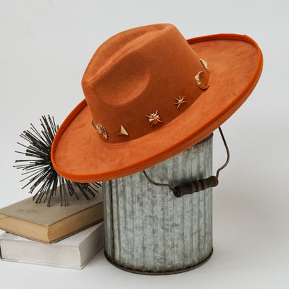 Alondra Wide Brim Fedora Hat with Pendant Charm