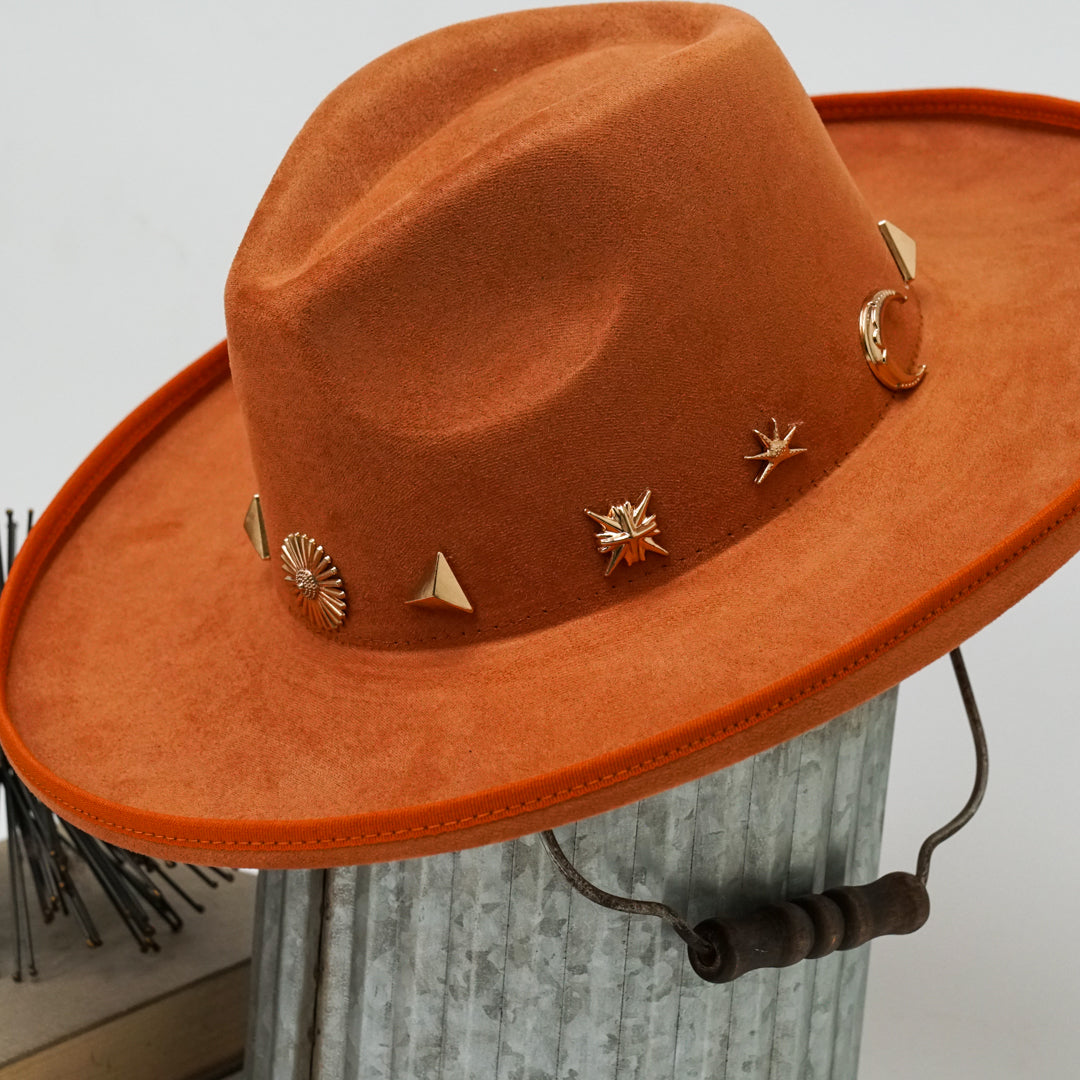 Alondra Wide Brim Fedora Hat with Pendant Charm