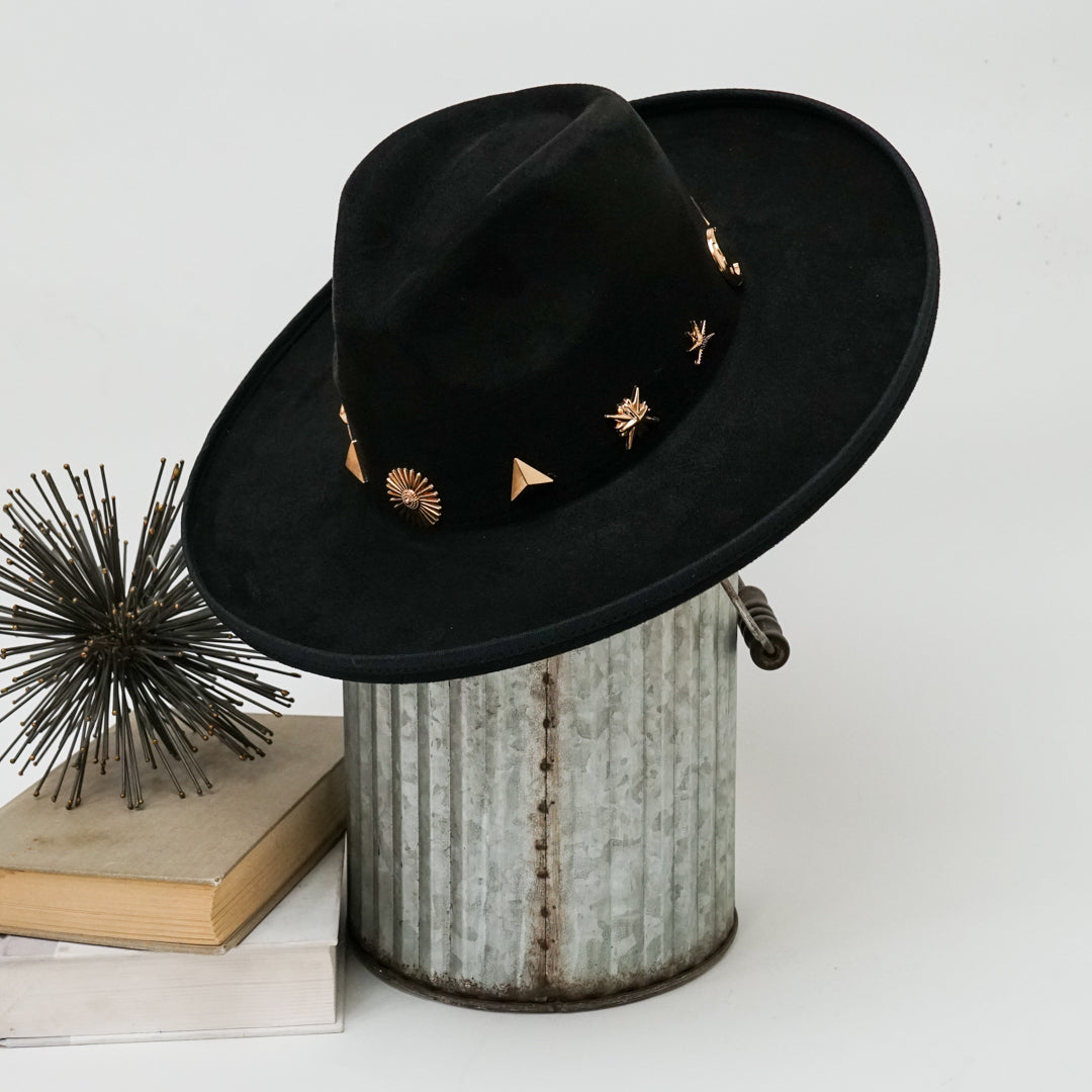 Alondra Wide Brim Fedora Hat with Pendant Charm