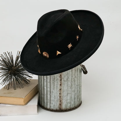 Alondra Wide Brim Fedora Hat with Pendant Charm