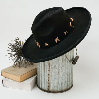 Alondra Wide Brim Fedora Hat with Pendant Charm