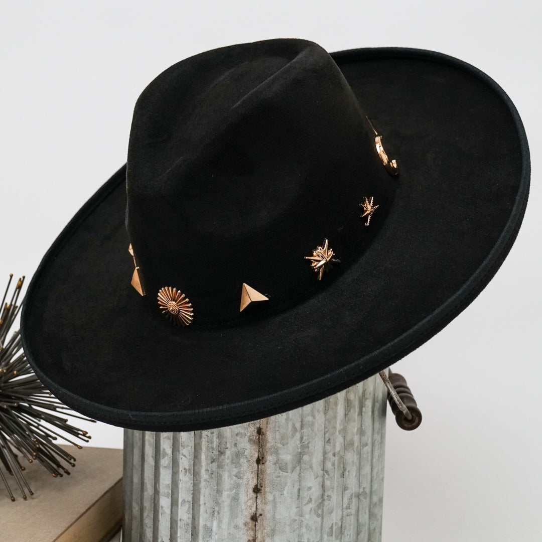 Alondra Wide Brim Fedora Hat with Pendant Charm