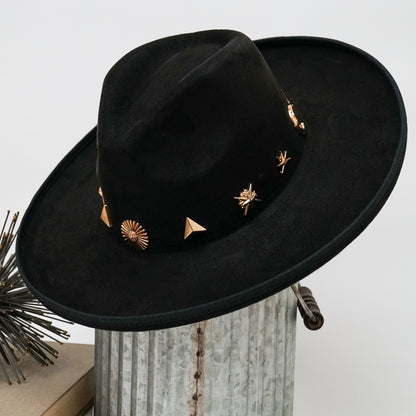 Alondra Wide Brim Fedora Hat with Pendant Charm
