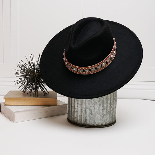 Pearled Trim Band Fedora Hat