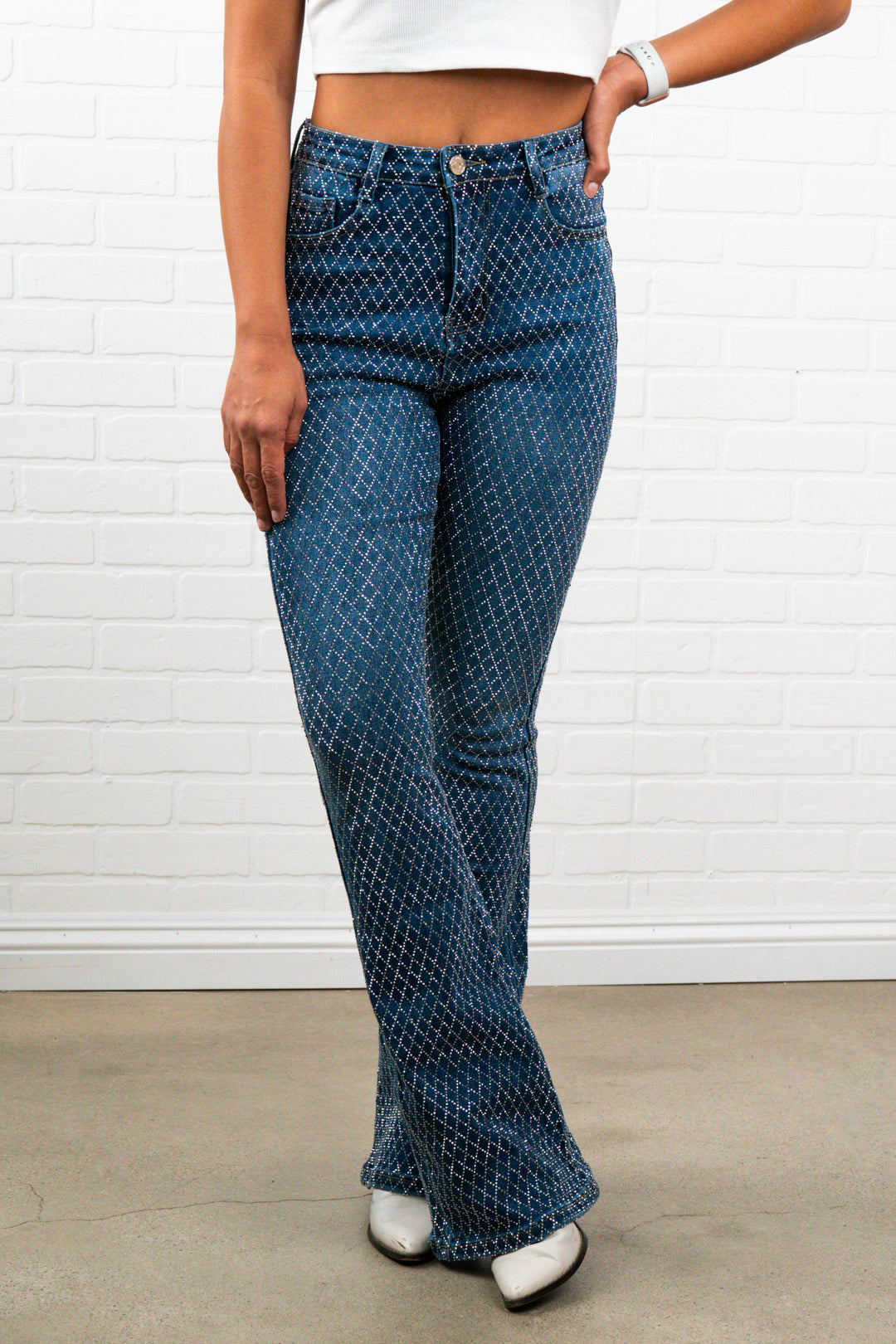 Bella Rhinestone Flair bottom Jeans – Sparkly High Waisted Denim, Boho Western Style