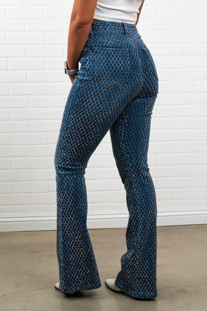Bella Rhinestone Flair bottom Jeans – Sparkly High Waisted Denim, Boho Western Style