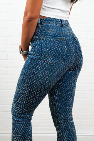 Bella Rhinestone Flair bottom Jeans – Sparkly High Waisted Denim, Boho Western Style