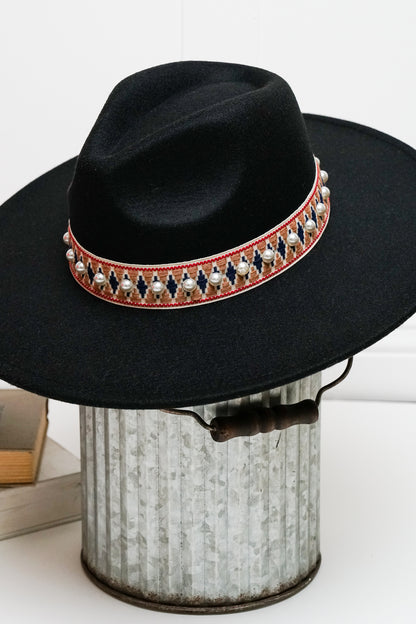 Pearled Trim Band Fedora Hat