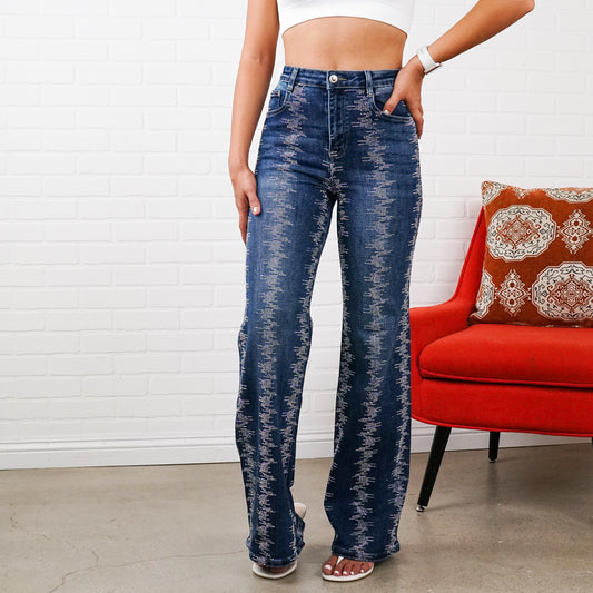 Shelby Rhinestone Straight-Leg Jeans – Sparkly High Waisted Denim, Boho Western Style