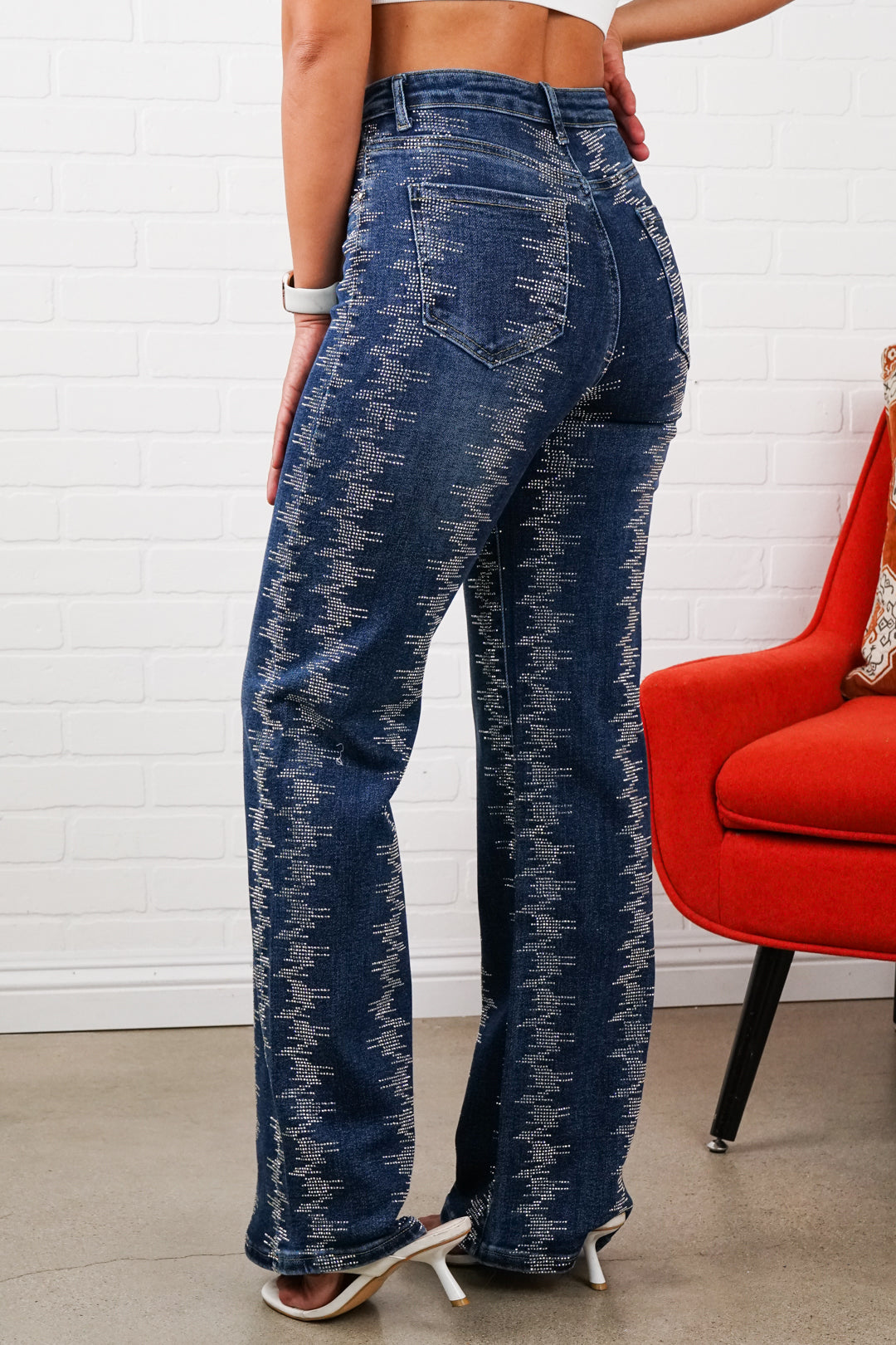 Shelby Rhinestone Straight-Leg Jeans – Sparkly High Waisted Denim, Boho Western Style