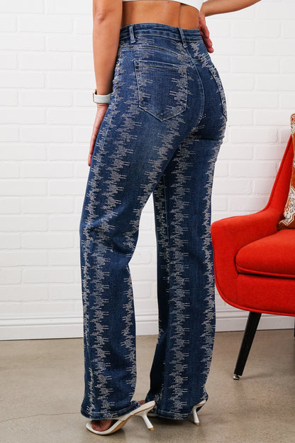 Shelby Rhinestone Straight-Leg Jeans – Sparkly High Waisted Denim, Boho Western Style