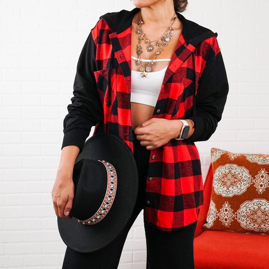 Comfy Brooke Oversized Hooded Flannel Two-Tone Sleeves comfy flannel Plaid